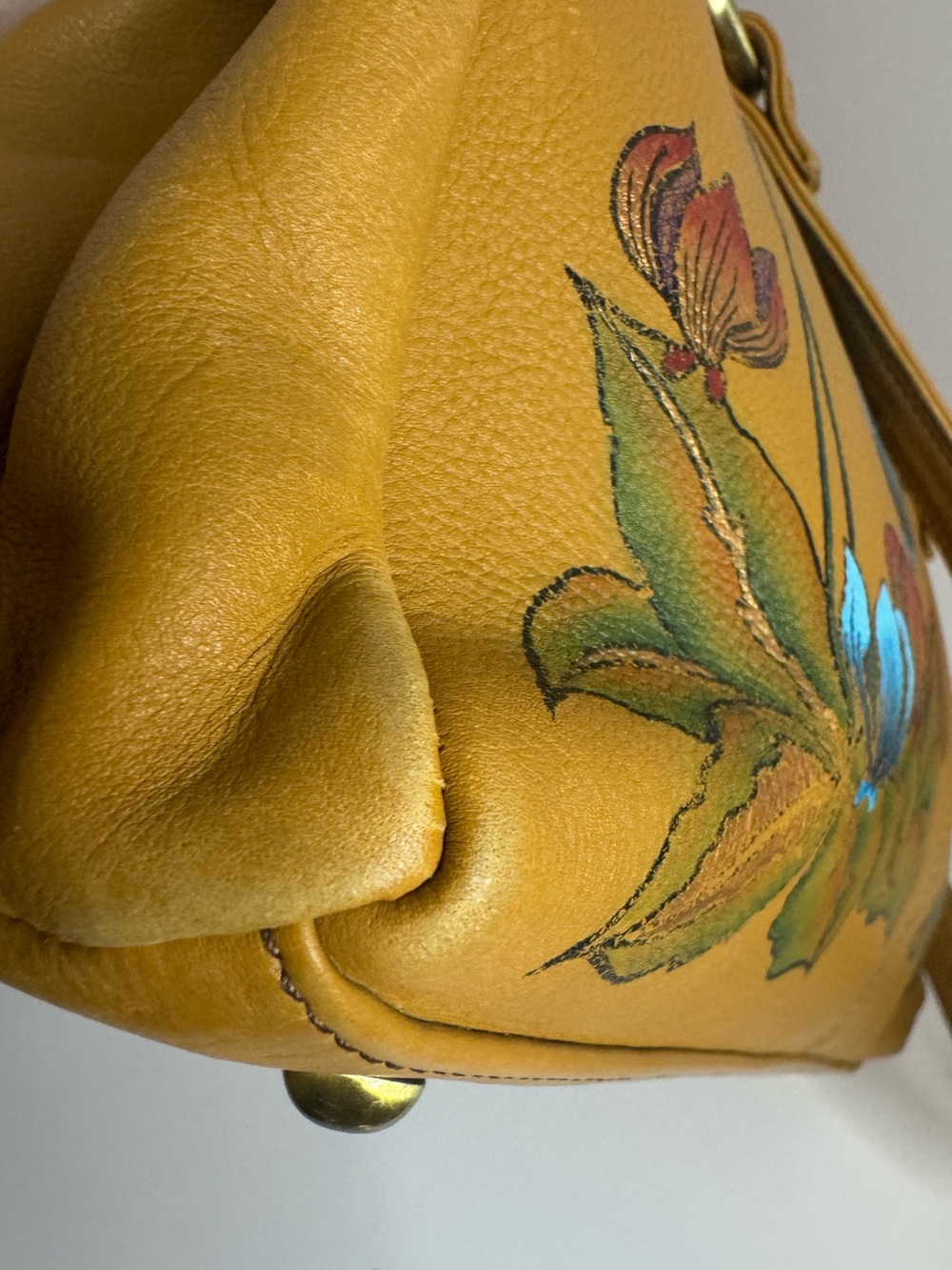 #308 Annushka Hand Painted Butterfly Leather Shoulder Bag - Picture 5 of 16